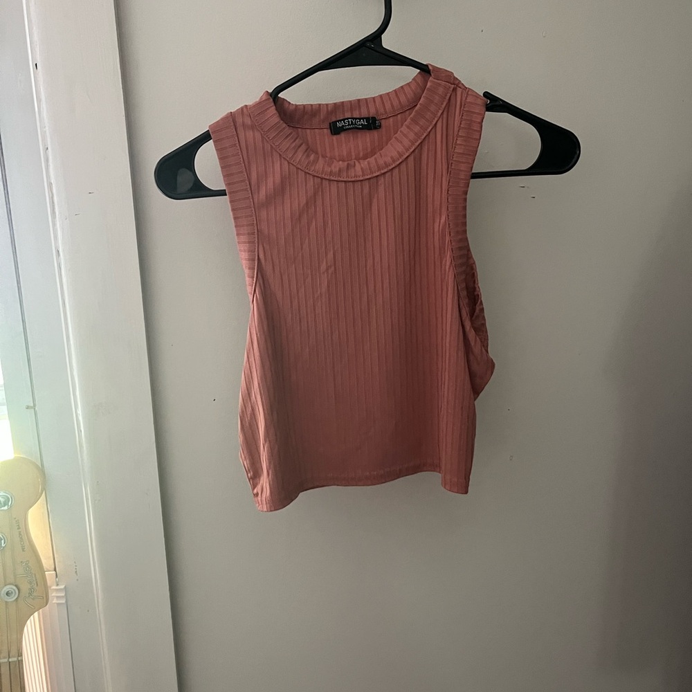 Nasty Gal Pink Ribbed Sleeveless Tank Top